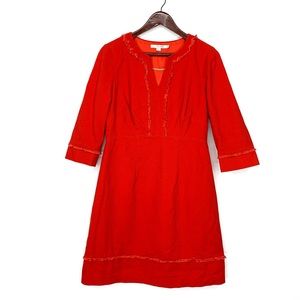 Boden Dark Orange Cotton Knit Fringe Modest Half Sleeve Mandarin Dress Size 8